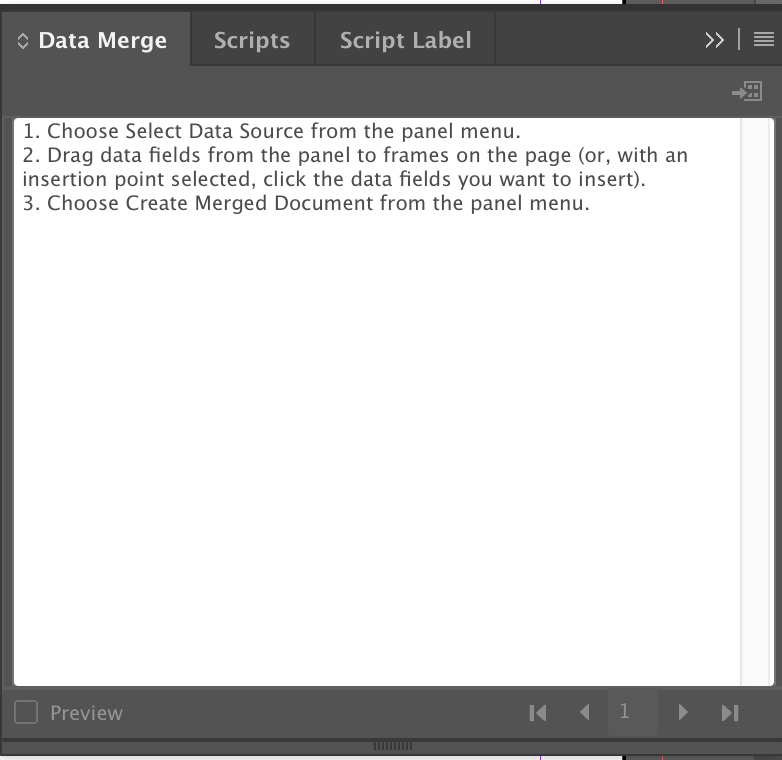 InDesign Data Merge window